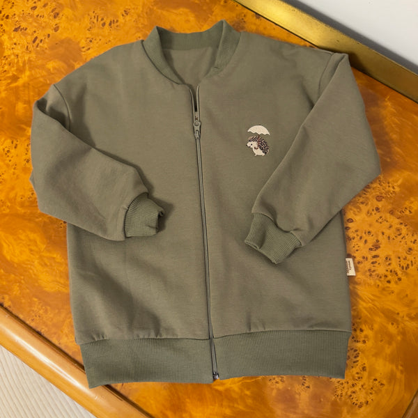 Felpa con Zip in Cotone Biologico -Oliva