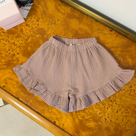 Pantaloncino in mussola di cotone con ruches - cameo rose