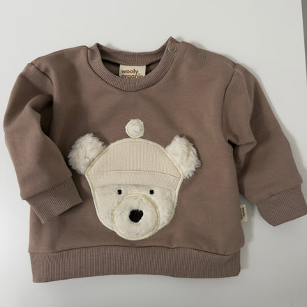 Felpa baby in cotone organico con orsetto 3D- taupe