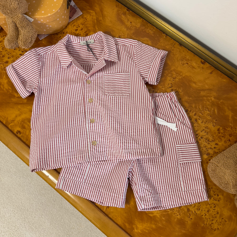 Camicia in seersucker a Manica Corta Colore Mosto su Latte | Versatile e Pratica