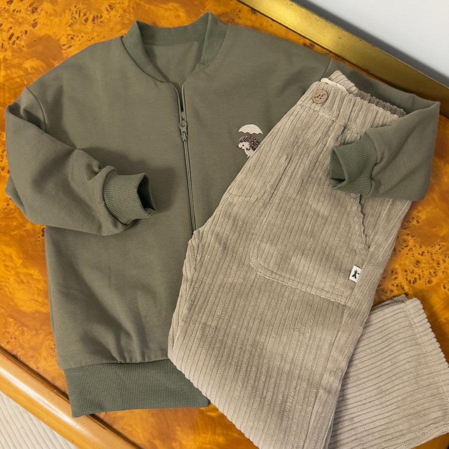 Felpa con Zip in Cotone Biologico -Oliva