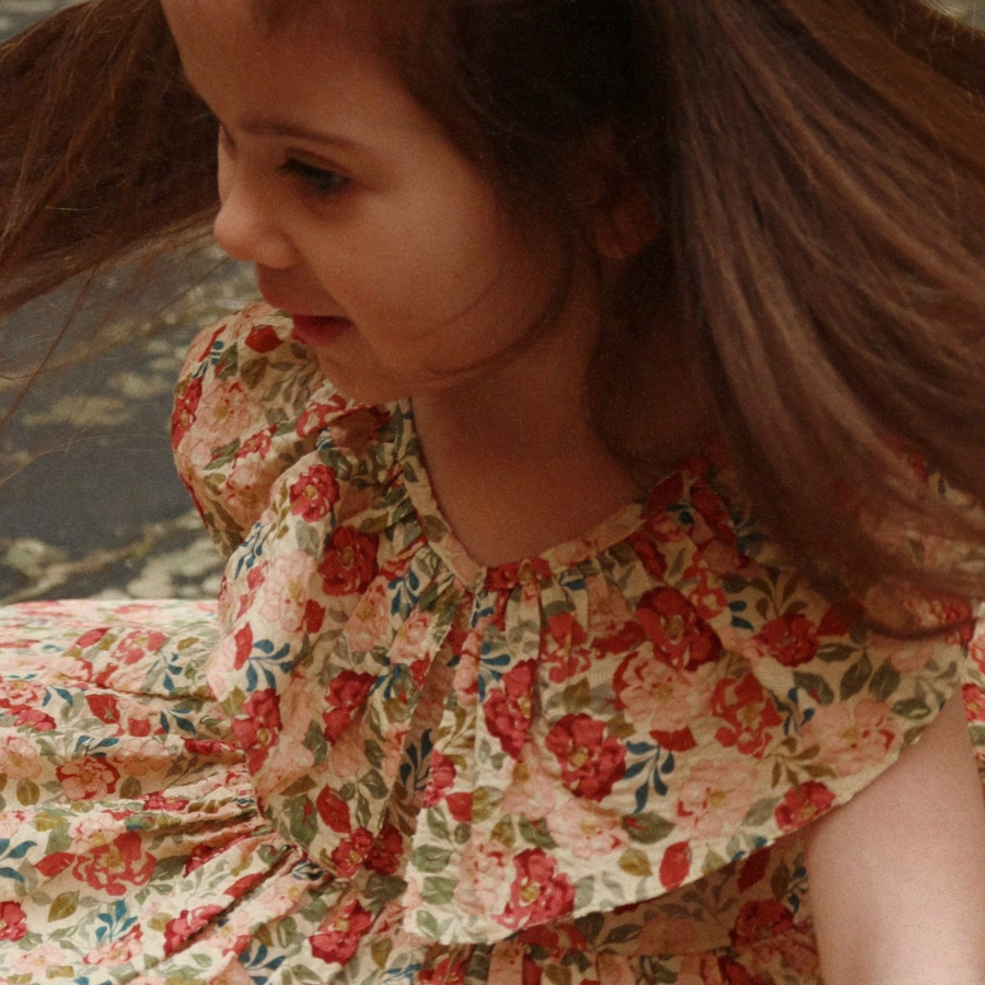 BELLA FRILL DRESS- abito in cotone organico floreale