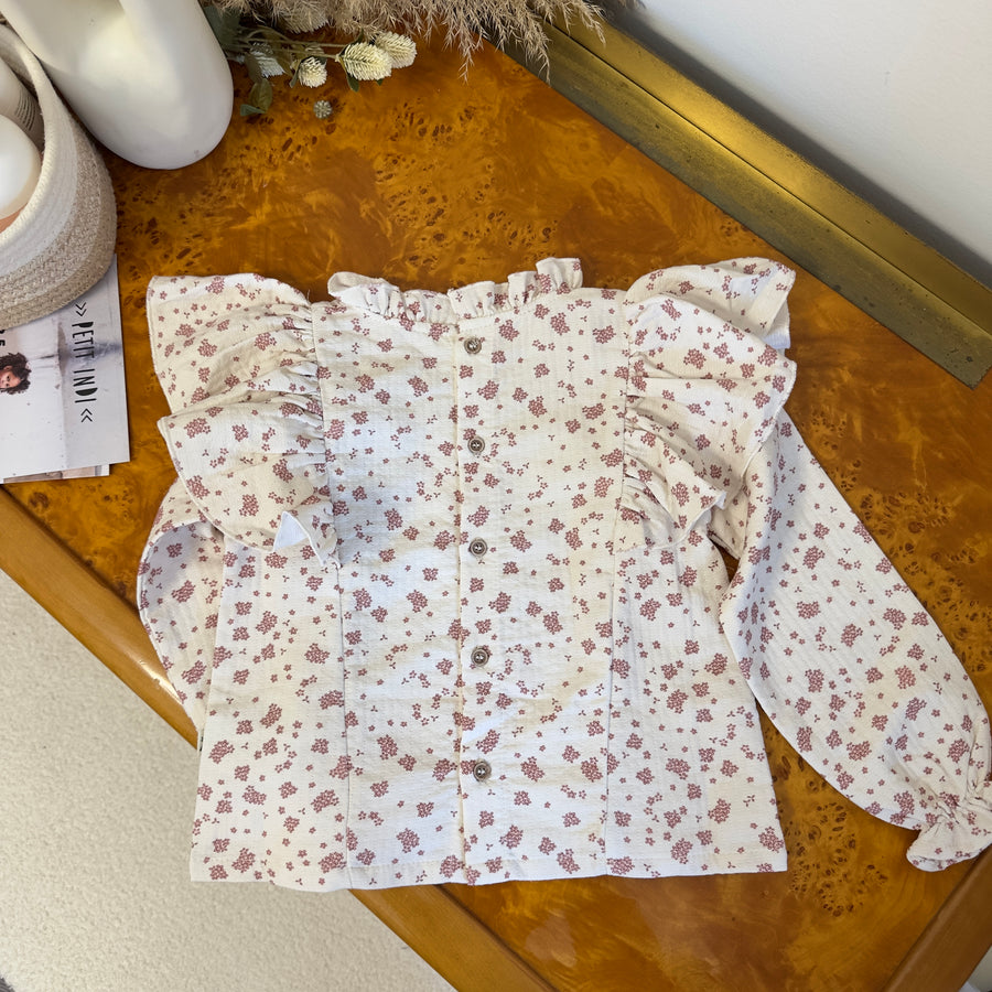 Blusa con volant - fiorellini borgogna