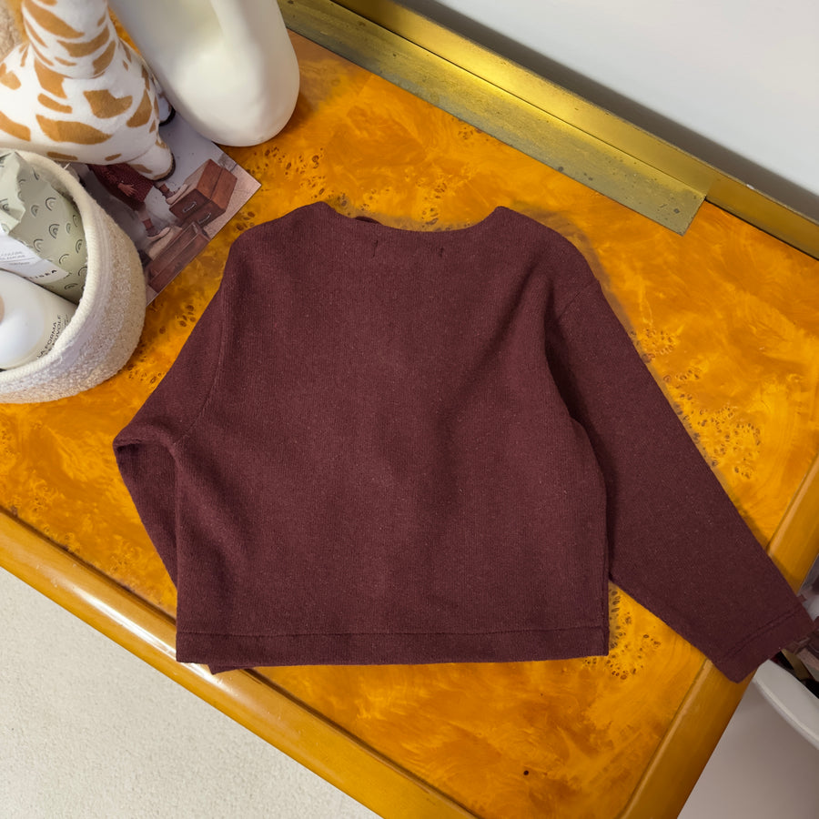Cardigan in caldo cotone borgogna con fiocchi frontali