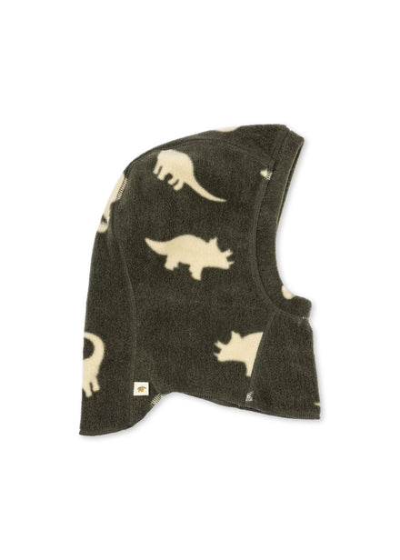 Balaclava in pile verde con dinosauri