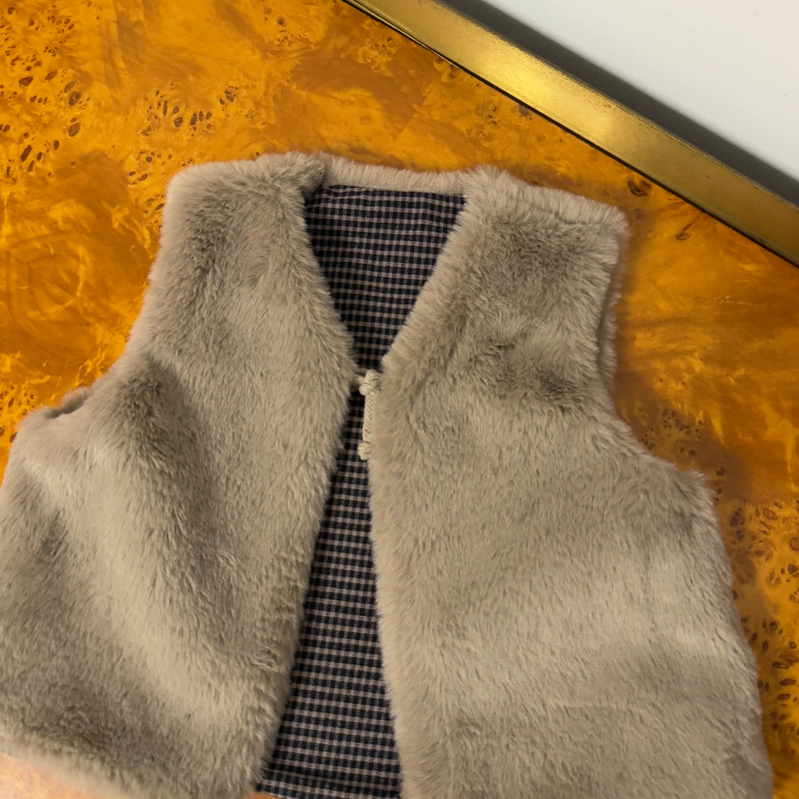 Gilet reversibile teddy /Vichy antracite