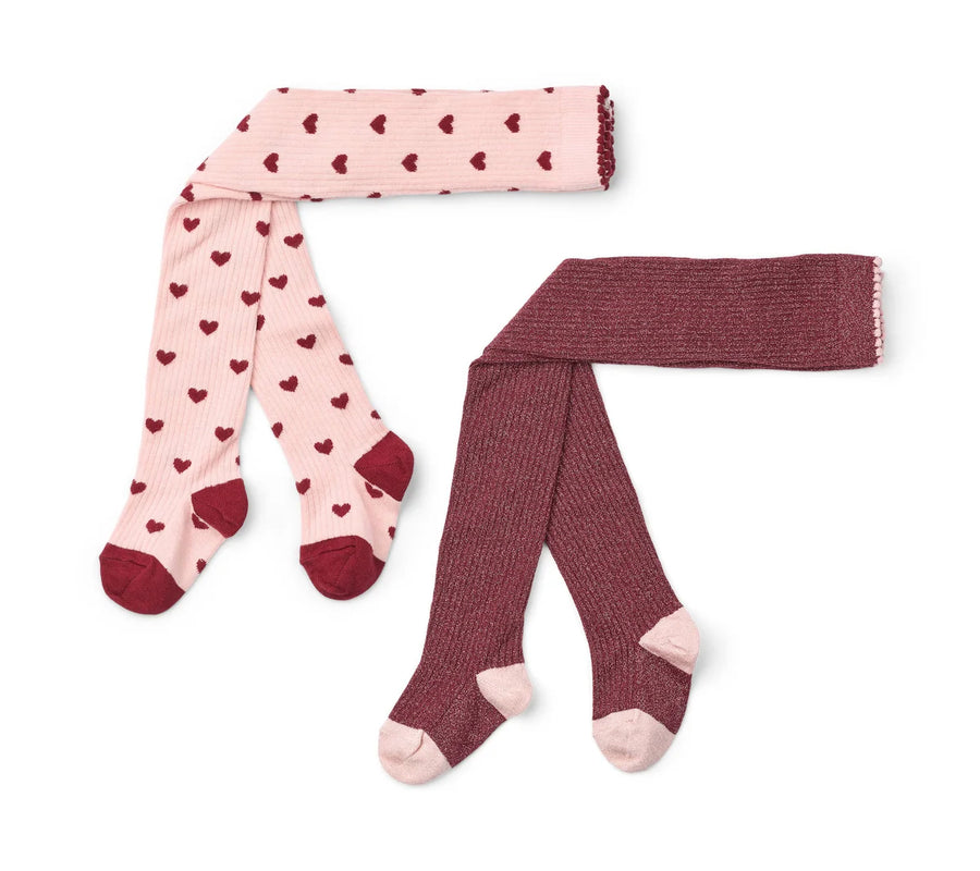 Vera Tights 2-Pack – Collant in Cotone -Cranberry & Pink Glitter