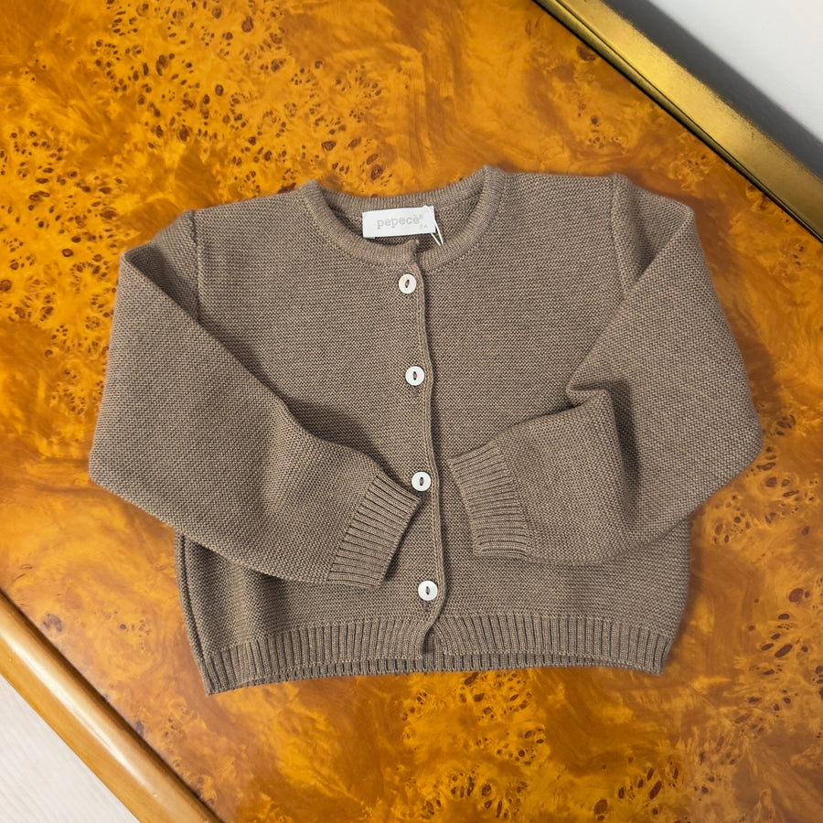 Cardigan con Bottoncini in Lana Merino -Fango