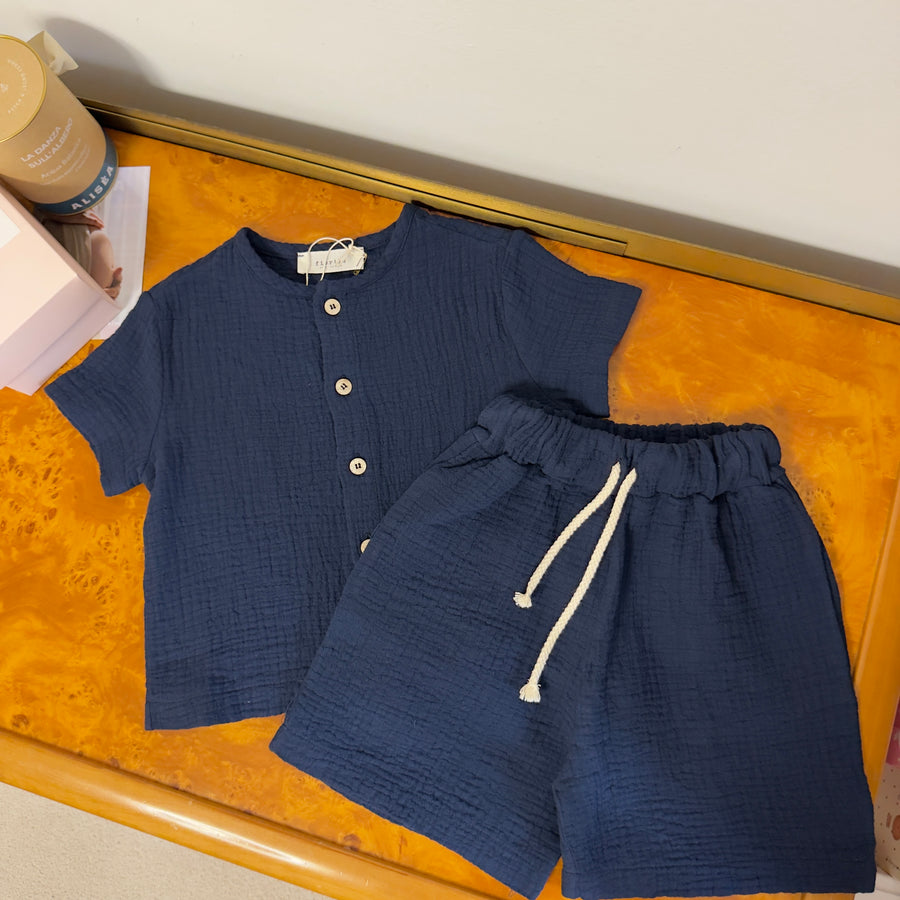 Bermuda in mussola di cotone blu notte – morbido, fresco e leggerissimo