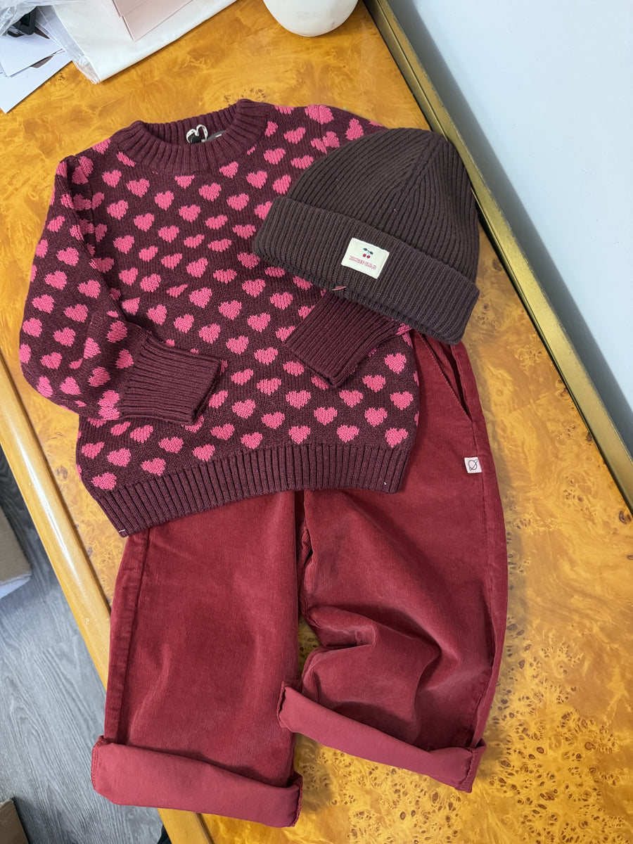 Pantalone in microvelluto a coste morbido – prugna