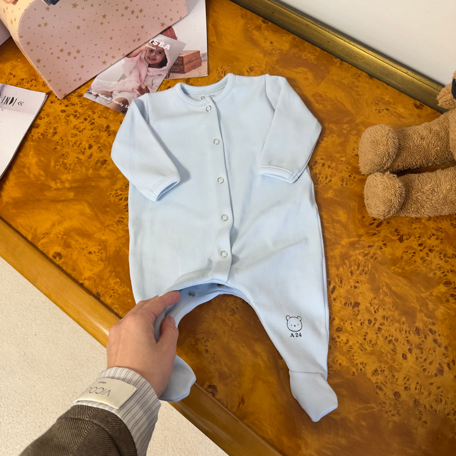 Tutina apertura davanti in jersey di cotone azzurro cielo