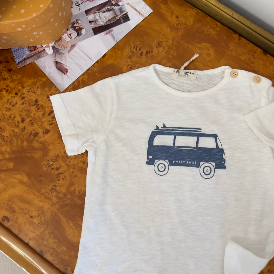 T-shirt in jersey di cotone fiammato color latte -con stampa van blu