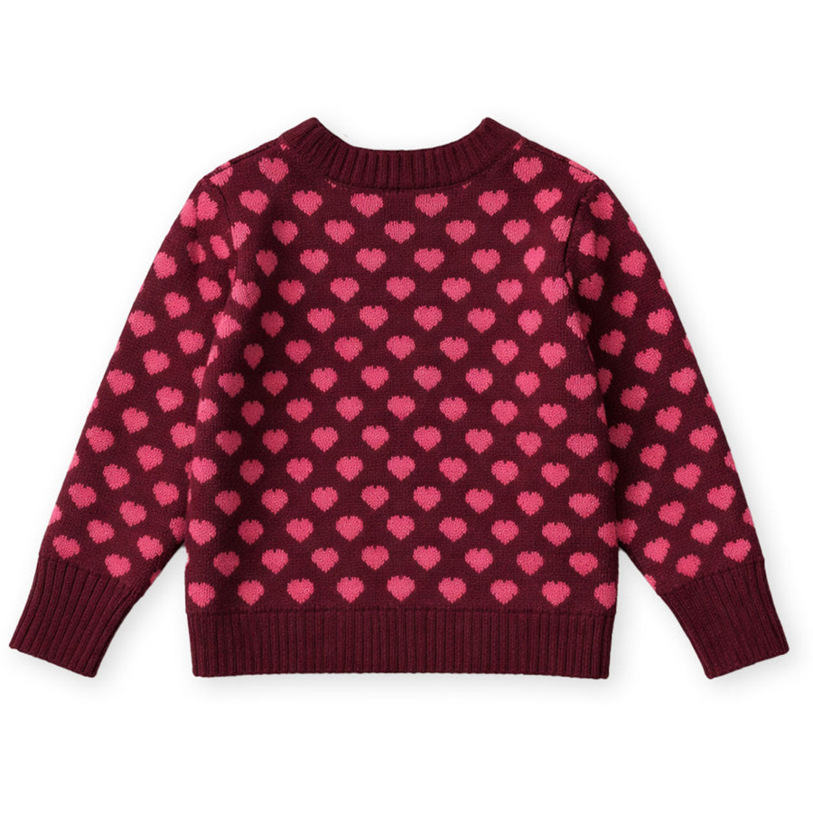 Janie Pullover in Cashmere con Cuori -Burgundy