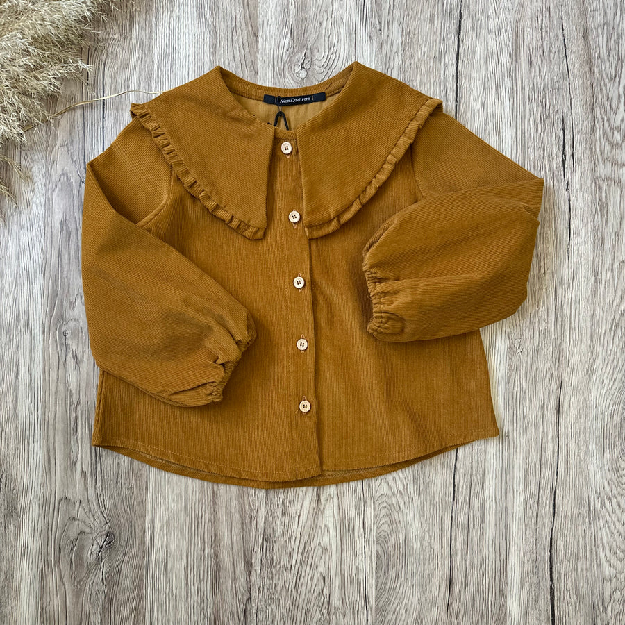 Camicia in microvelluto di cotone con maxi colletto - toffee gold