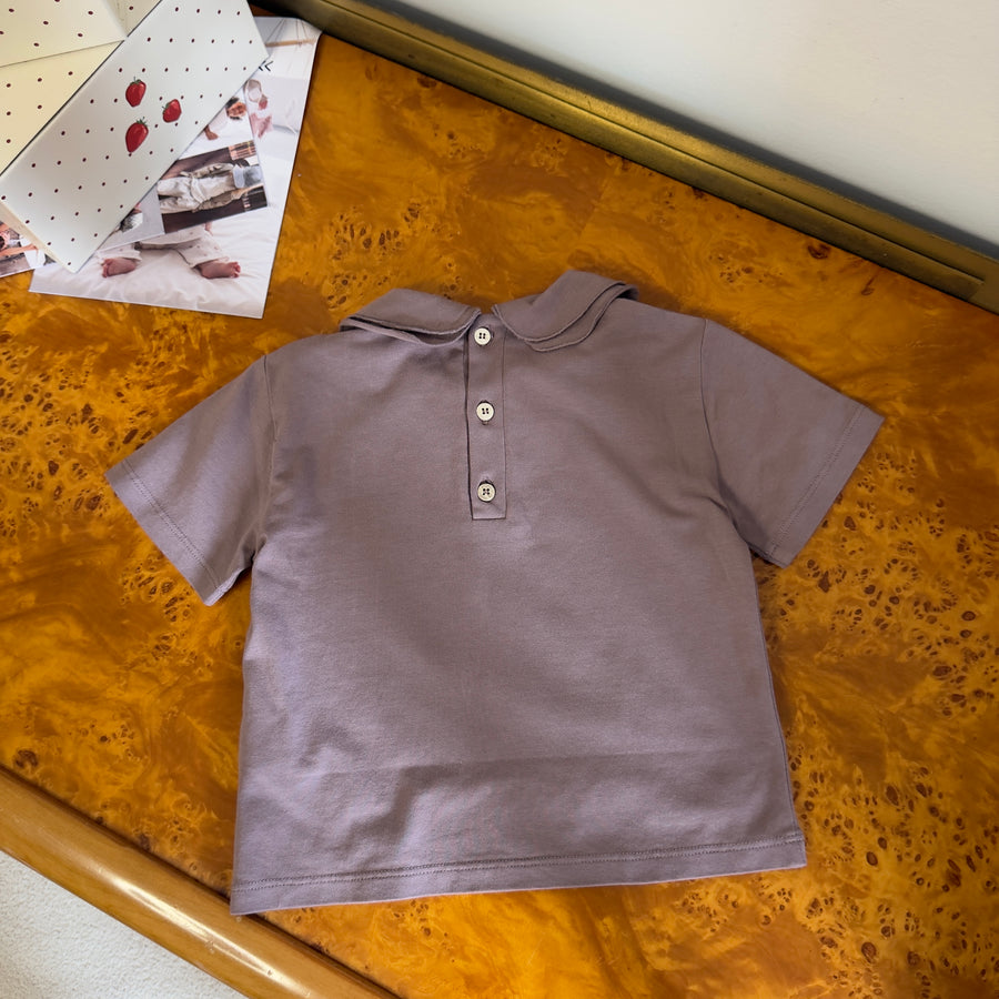 T-shirt in morbidissimo jersey di cotone con doppio colletto- malva