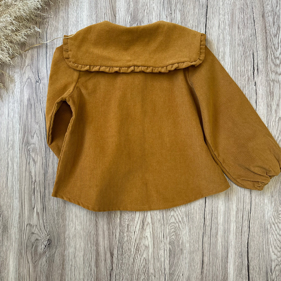 Camicia in microvelluto di cotone con maxi colletto - toffee gold