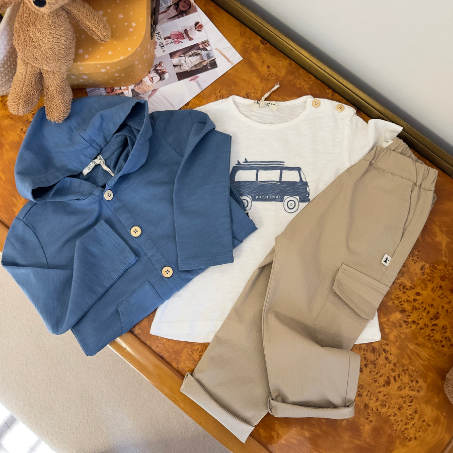 Pantalone Cargo in Seersucker di Cotone Elasticizzato Color Nocciola