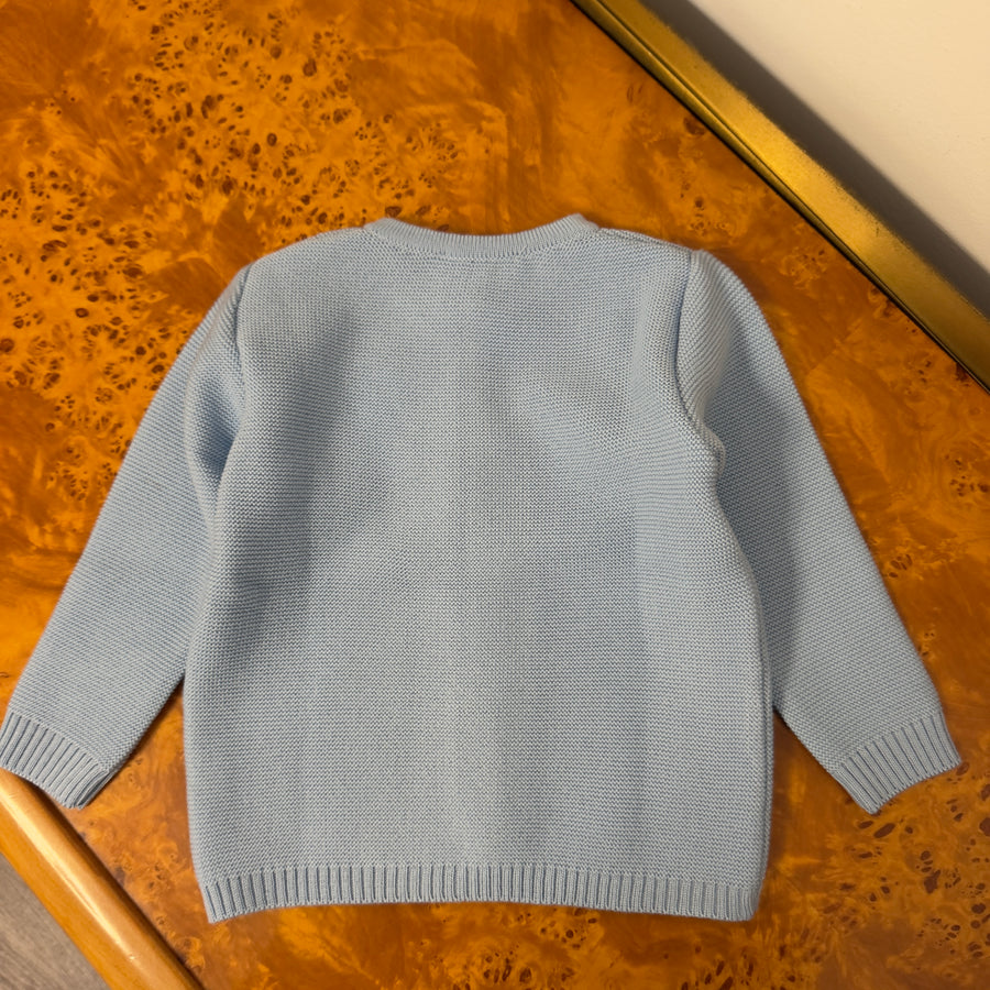 Cardigan con Bottoncini in Lana Merino -Celeste