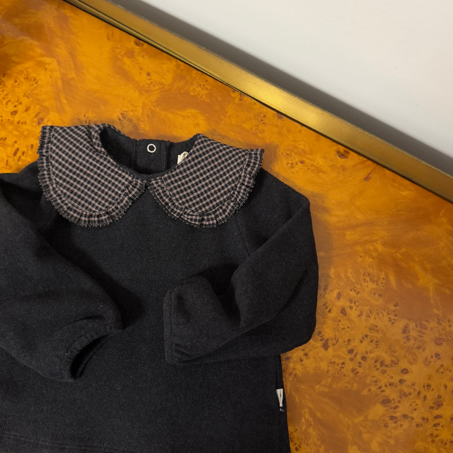 Maglia antracite con colletto Vichy