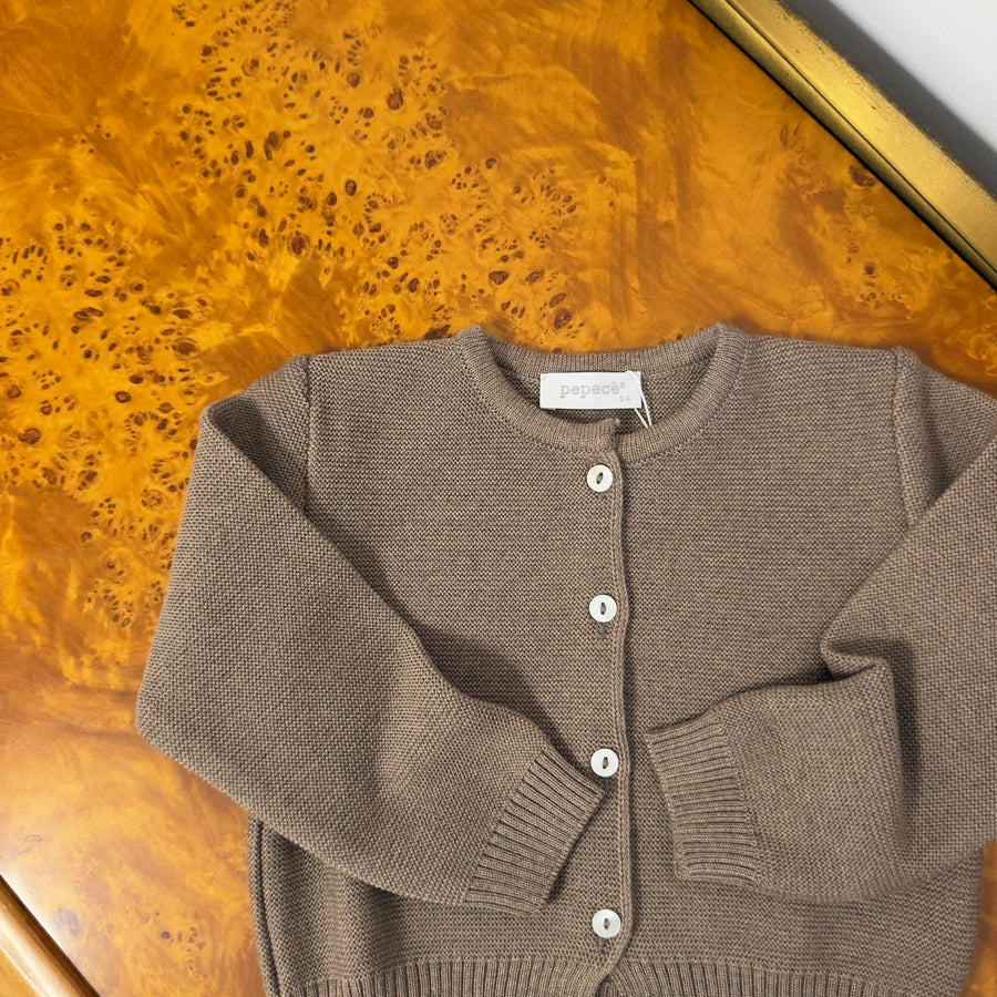 Cardigan con Bottoncini in Lana Merino -Fango