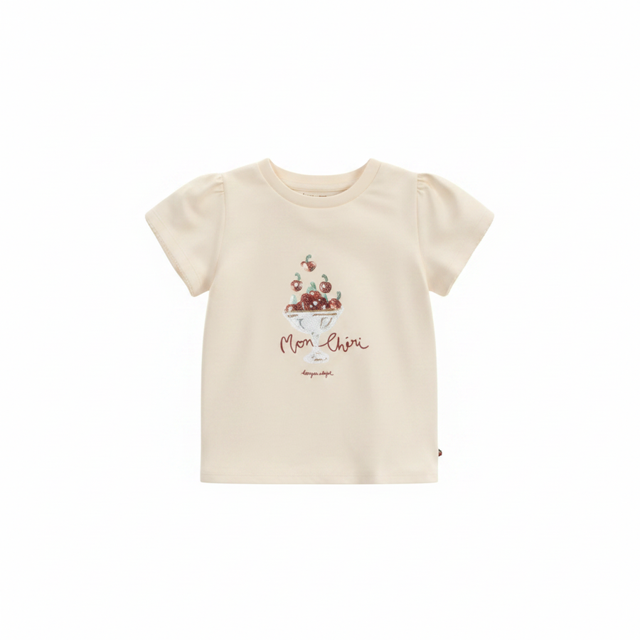 T-shirt Mon Chéri in cotone organico con ciliegie ricamate