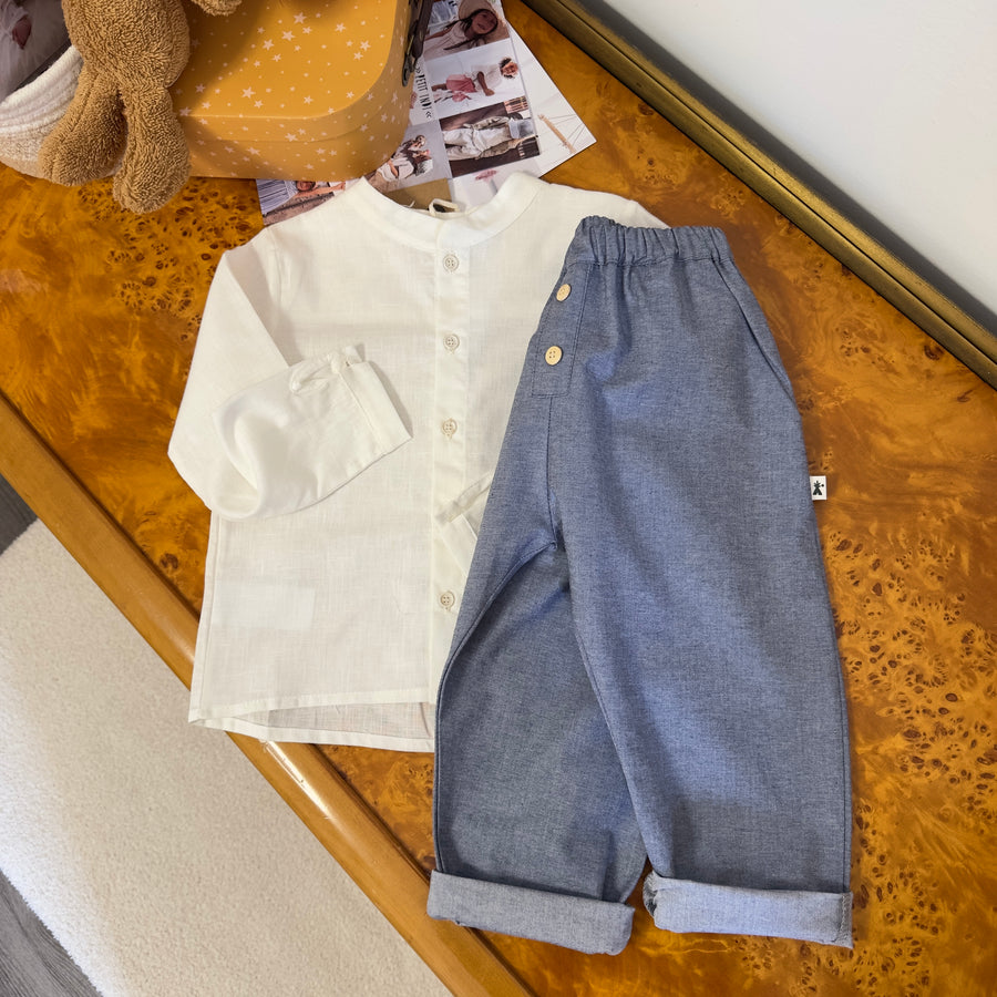 Camicia in cotone alla coreana color latte