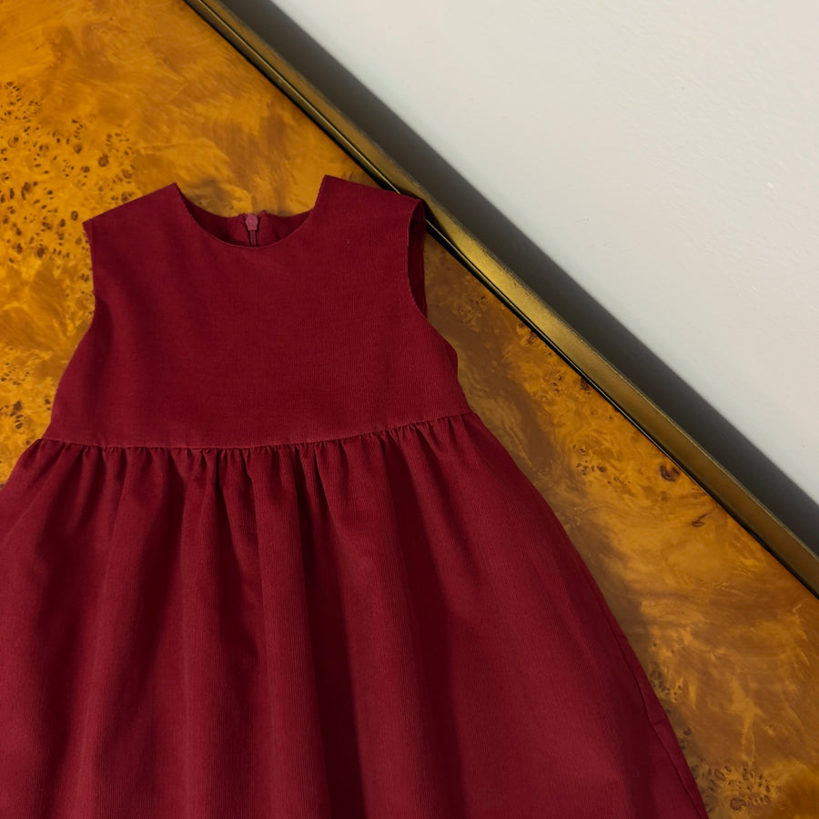 Abito Smanicato in microvelluto- Dark Cherry