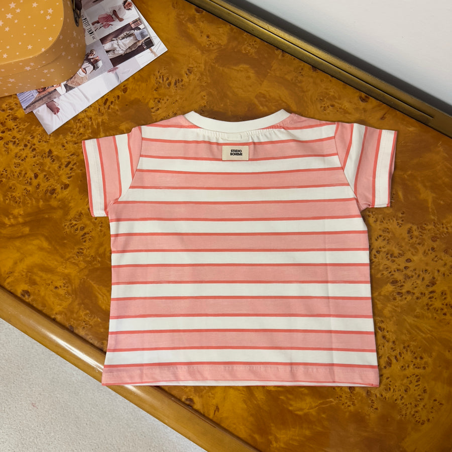 T-shirt Essential Rayures Rose Rouge in jersey di cotone a righe