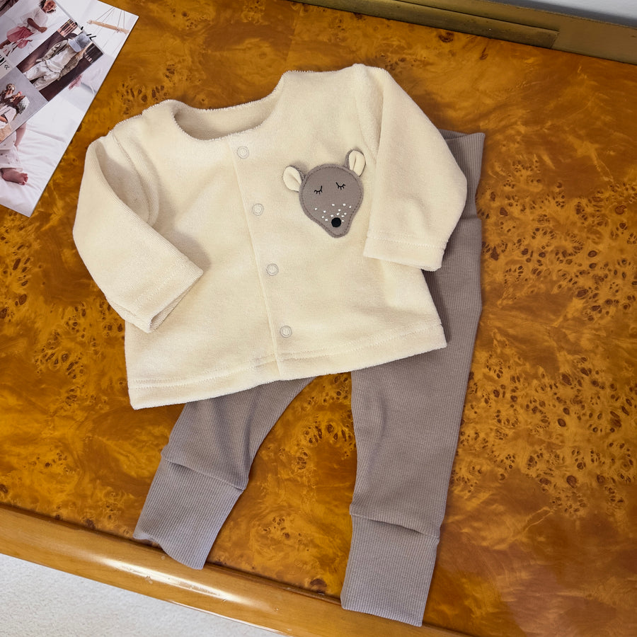Leggings in cotone organico certificato a costina – Fascia morbida regolabile e polsini risvoltabili, morbidissimi