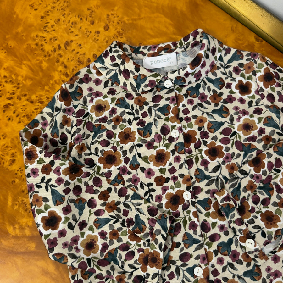 Camicia in Cotone a Fiori -Fiori Autunnali su Fondo Sabbia