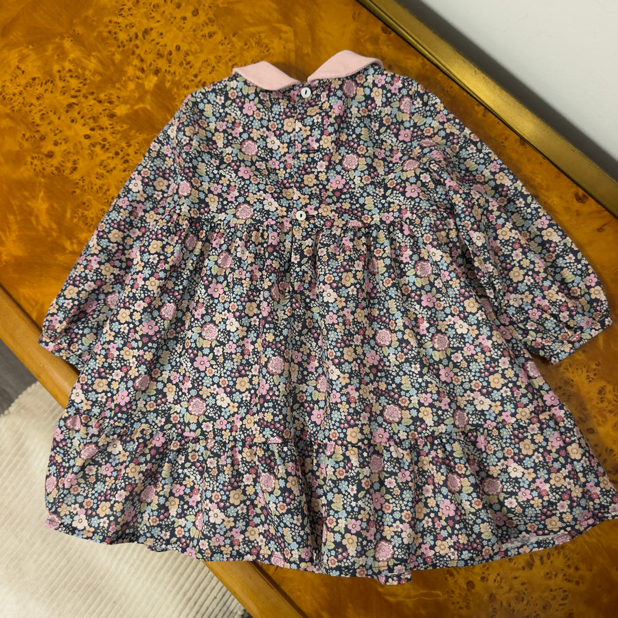Abito a Fiori con Colletto Rosa- fondo navy