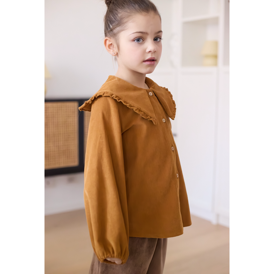 Camicia in microvelluto di cotone con maxi colletto - toffee gold