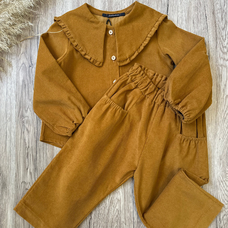 Camicia in microvelluto di cotone con maxi colletto - toffee gold