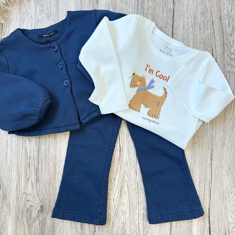 Cardigan in felpa di cotone ocean blue - ruches sul retro