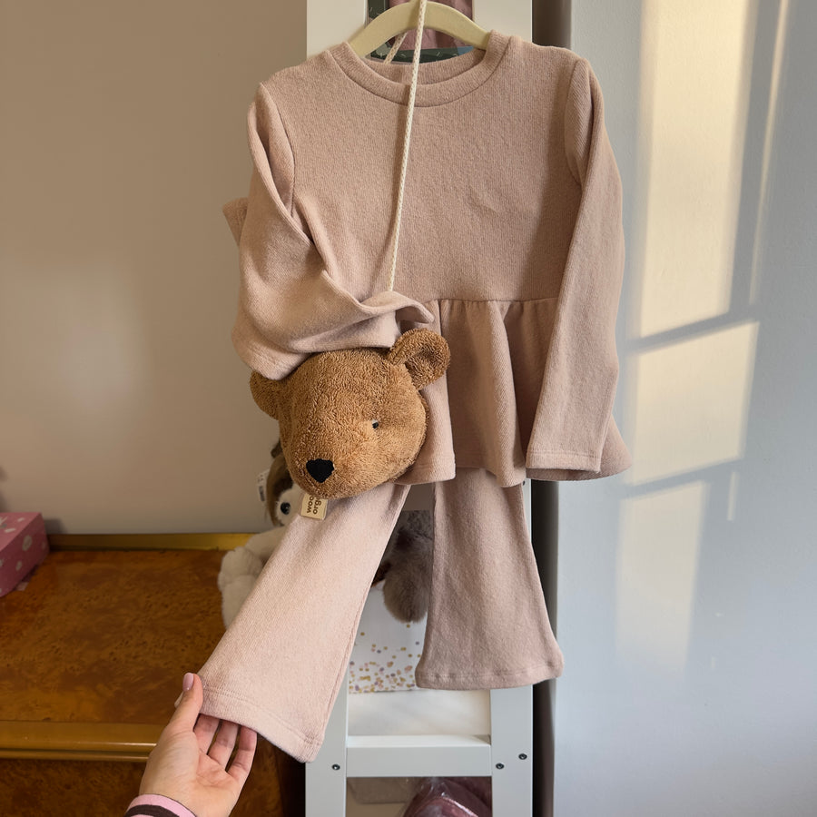 Pantalone trombetta in caldo cotone- Pink nude