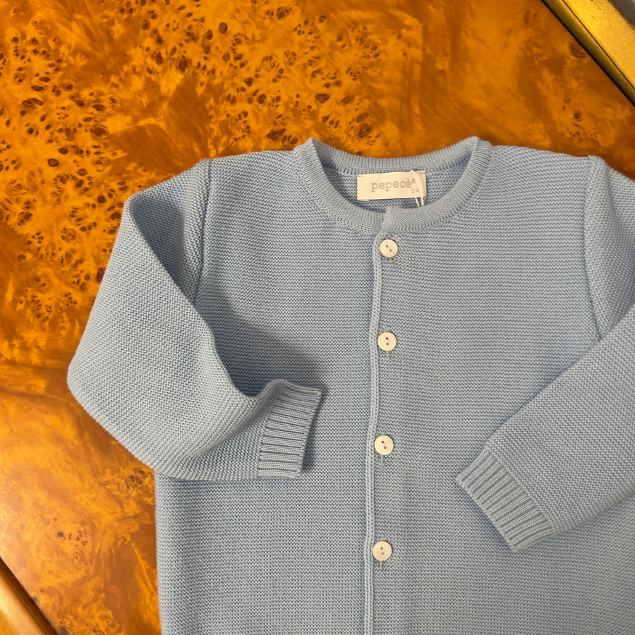 Cardigan con Bottoncini in Lana Merino -Celeste