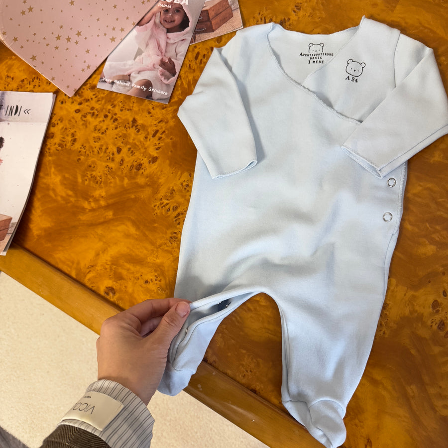 Tutina apertura laterale in jersey di cotone azzurro cielo