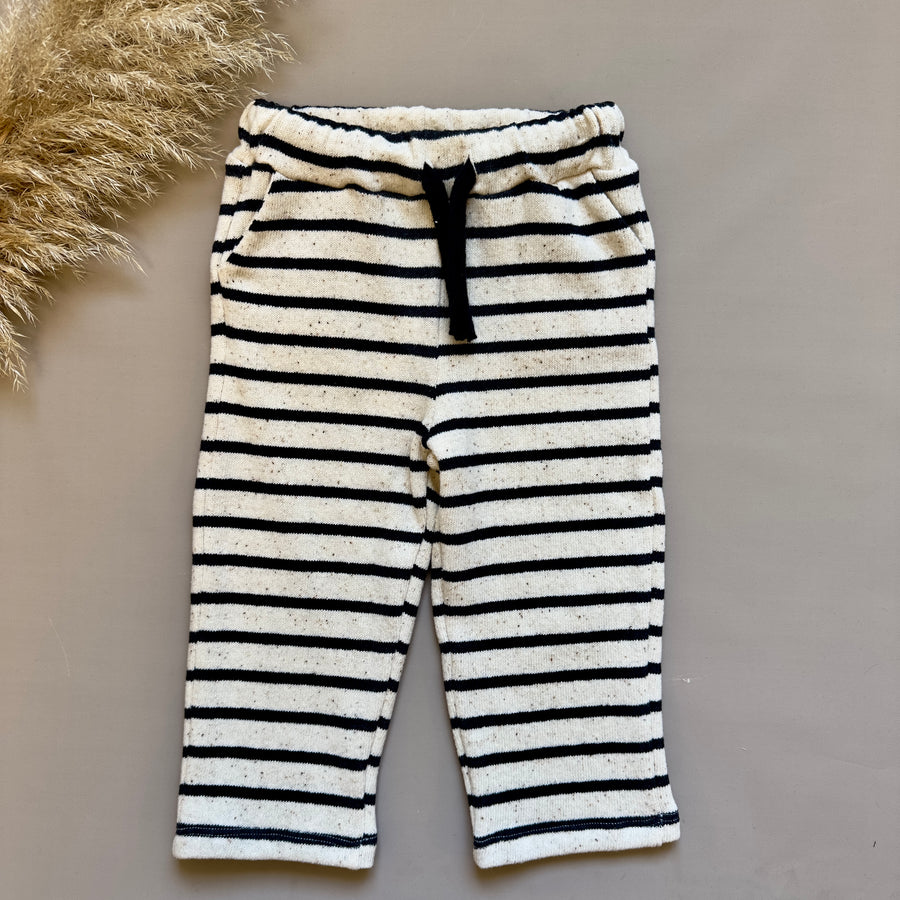 Pantalone in caldo cotone riga carbone e avorio- morbidezza assoluta