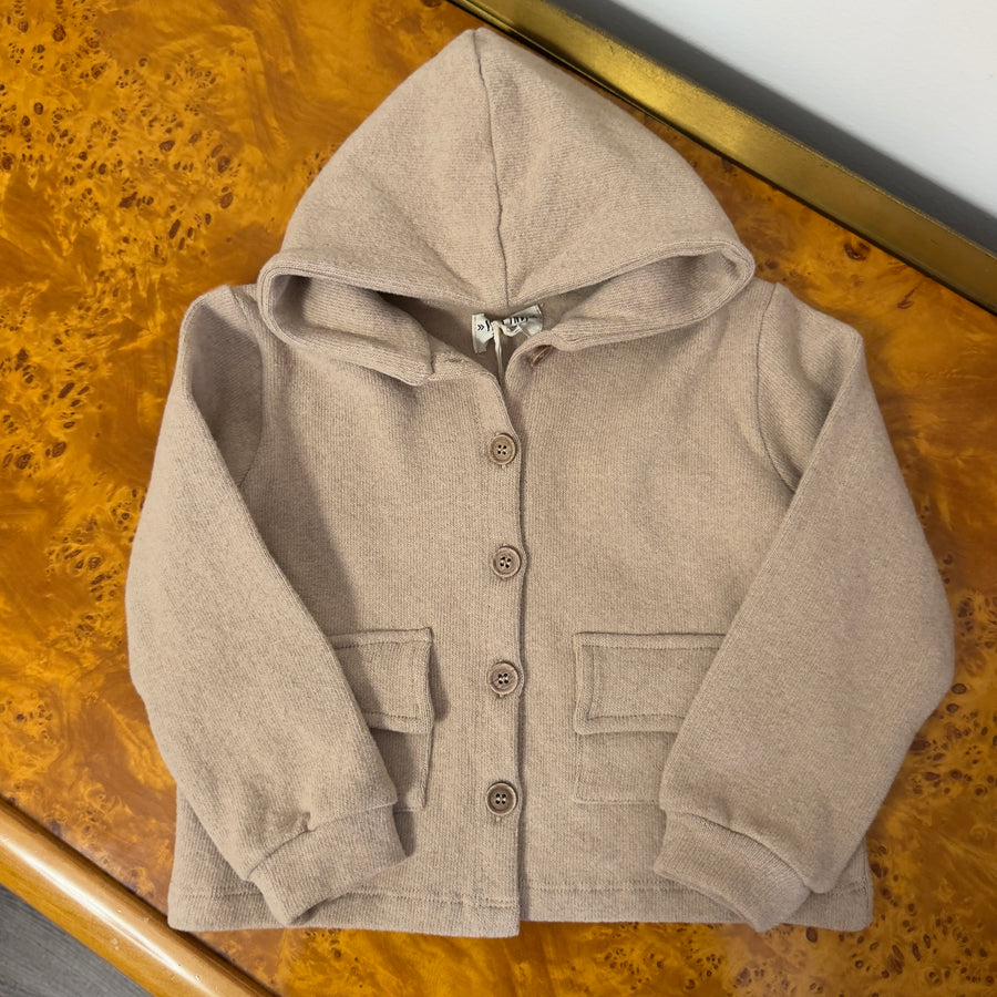 Cardigan con cappuccio in caldo cotone avena