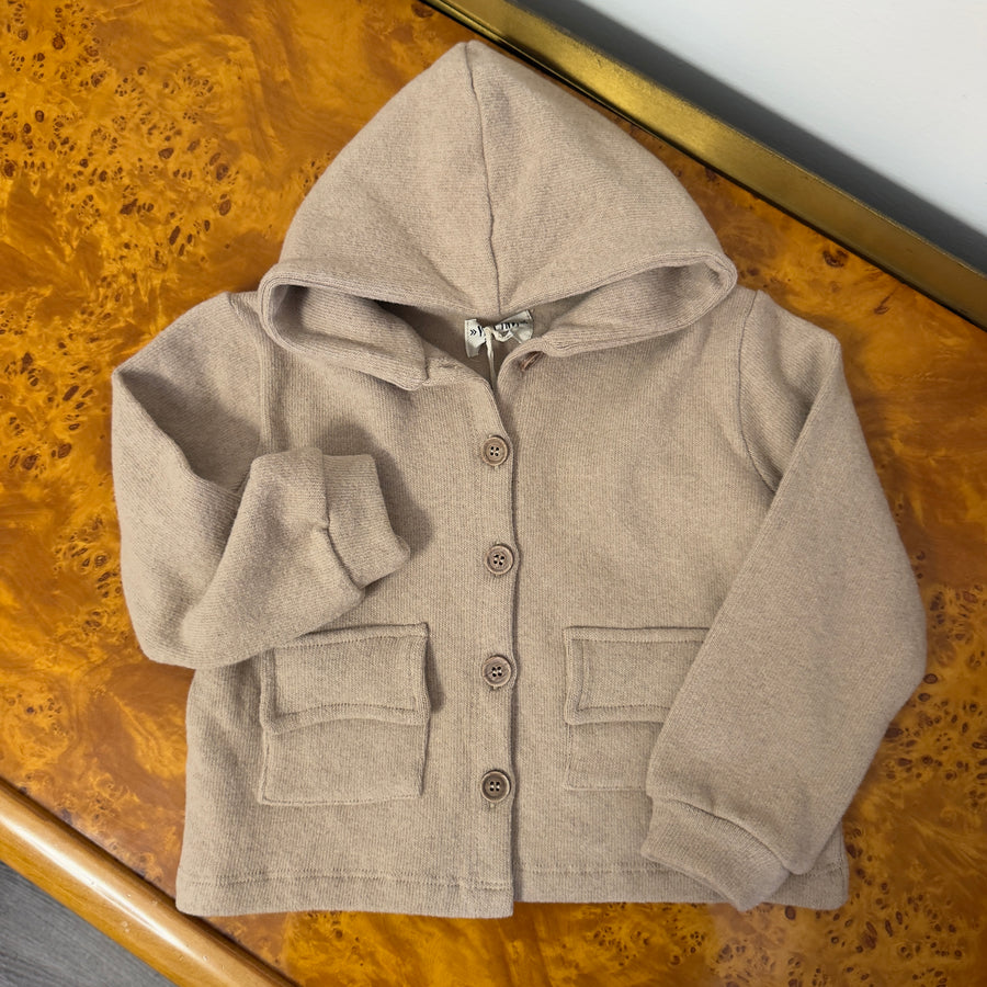 Cardigan con cappuccio in caldo cotone avena