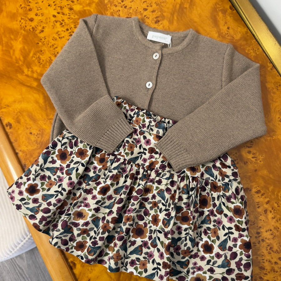 Cardigan con Bottoncini in Lana Merino -Fango