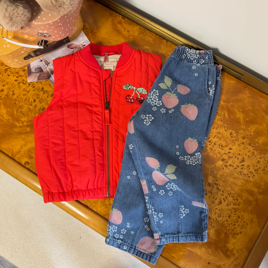 MAGOT FRILL PANTS- pantalone in denim morbidissimo con fragoline