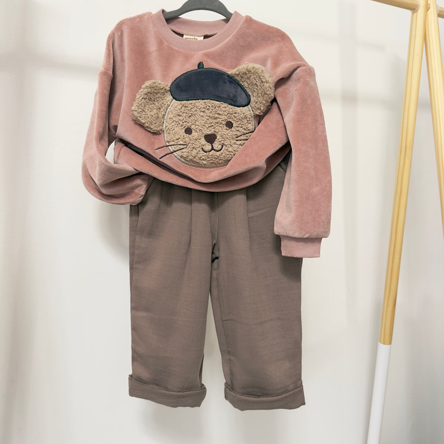 Maglia in cotone organico rosewood con topolino 3D