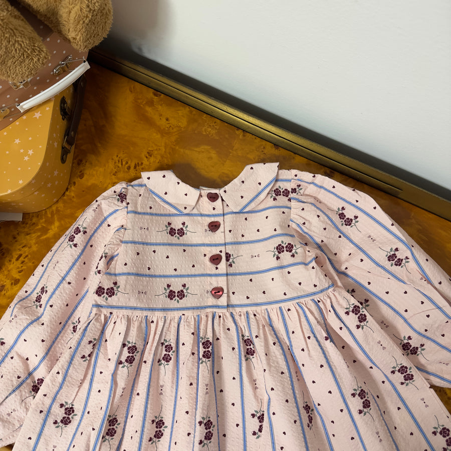Colombe Tunic – Blusa in Seersucker con Cuoricini, Roselline e Bottoni a Cuore