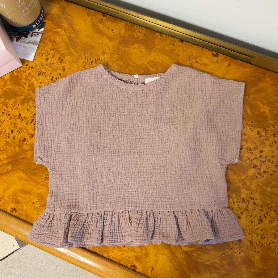 T-shirt scatoletta in mussola di cotone con ruches - cameo rose