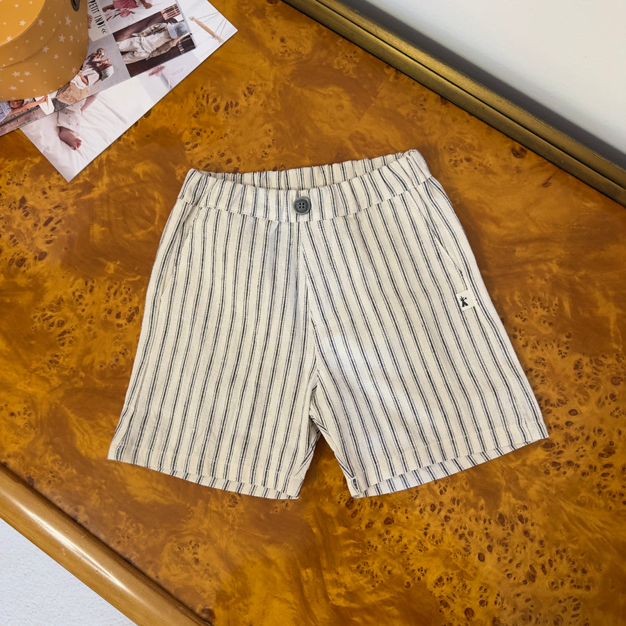 Pantaloncino in misto cotone e lino avorio con righe antracite