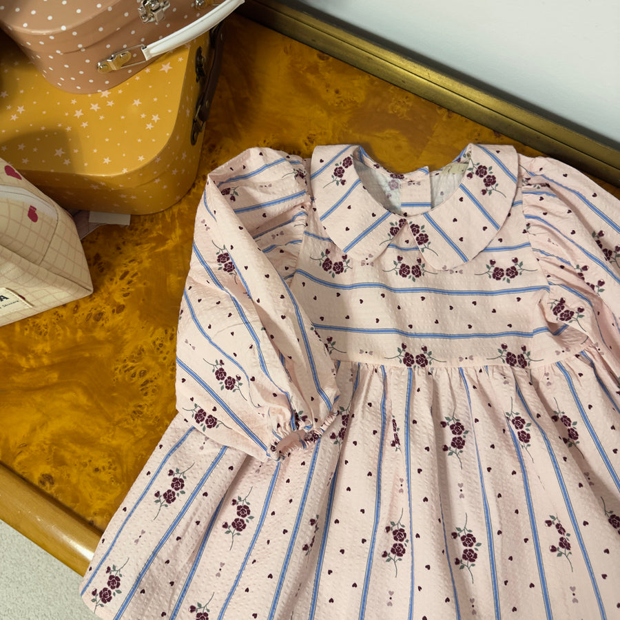 Colombe Tunic – Blusa in Seersucker con Cuoricini, Roselline e Bottoni a Cuore