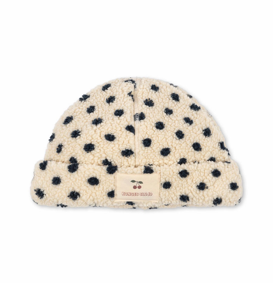 Cappellino in pile teddy con pois