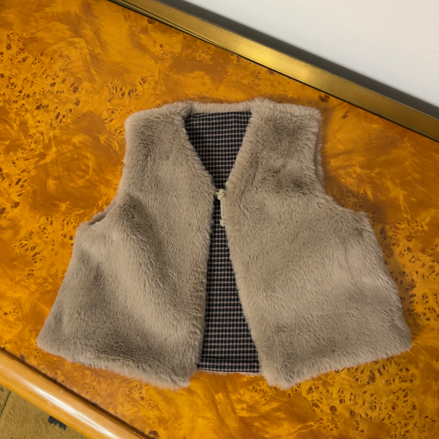 Gilet reversibile teddy /Vichy antracite