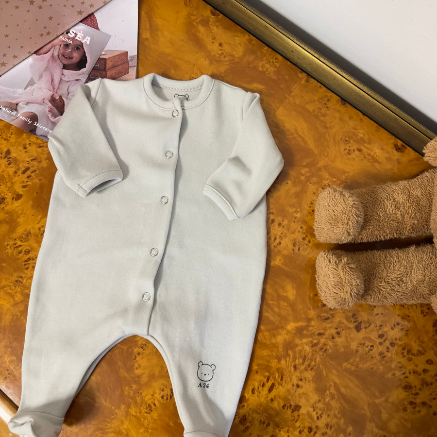 tutina apertura davanti in jersey di cotone grigio perla